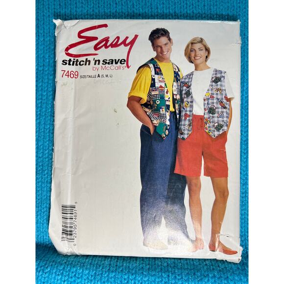 McCalls 7469 Sewing pattern unisex toop vest pants shorts size S M L - Picture 1 of 5